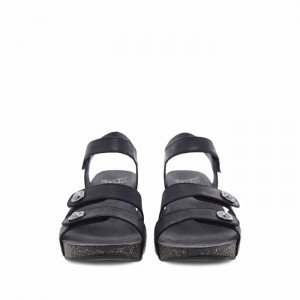 Black Dansko Hook And Loop Santiago Leather Women's Sandals | KVZSOG-842