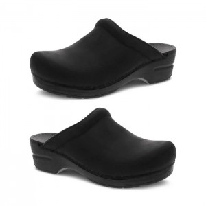 Black Dansko Work Stapled Clog Leather Women's Clogs | GZQBFK-281