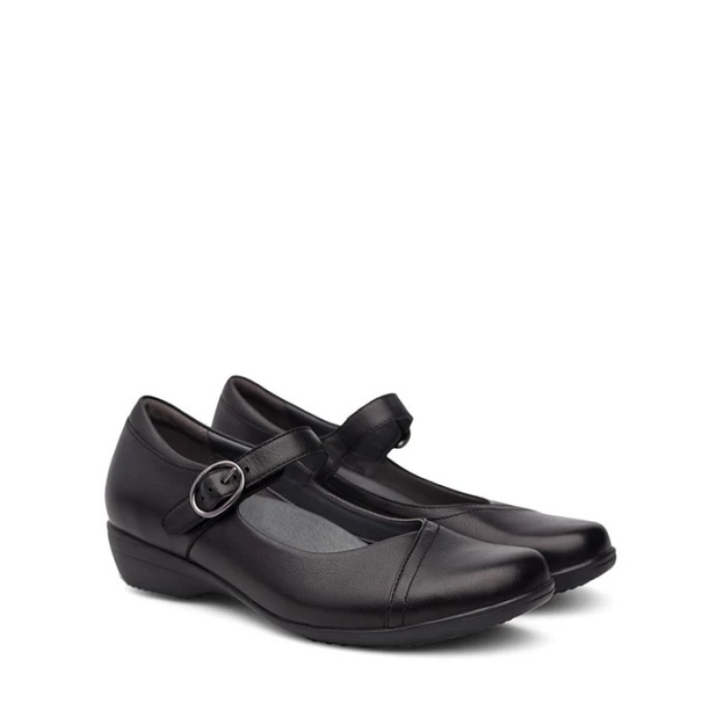 Black Dansko Buckle Fawna Leather Women's Shoes | BVYWKO-190