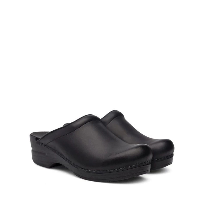 Black Dansko Comfort Sonja Leather Women's Clogs | AGLZMV-836