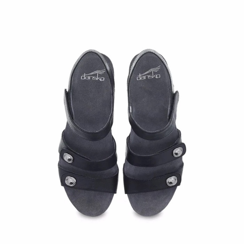 Black Dansko Hook And Loop Santiago Leather Women's Sandals | KVZSOG-842