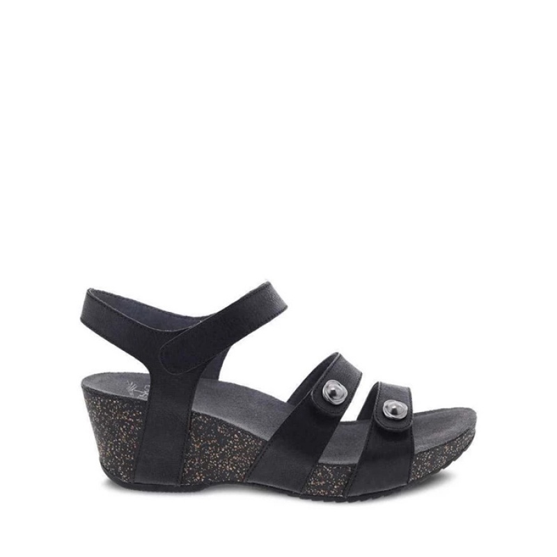 Black Dansko Hook And Loop Santiago Leather Women's Sandals | KVZSOG-842