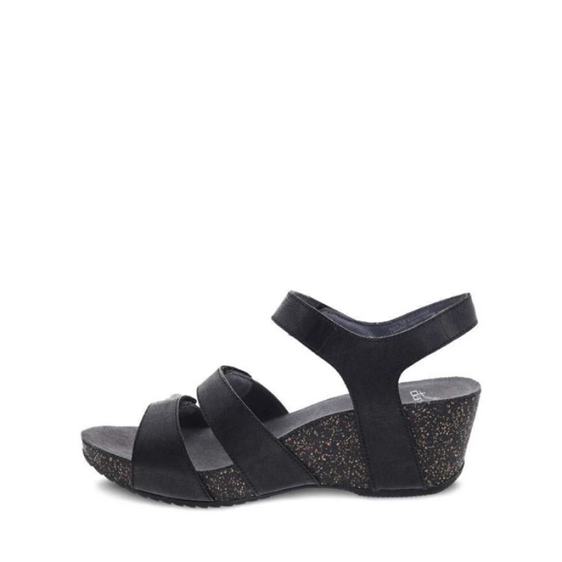 Black Dansko Hook And Loop Santiago Leather Women's Sandals | KVZSOG-842