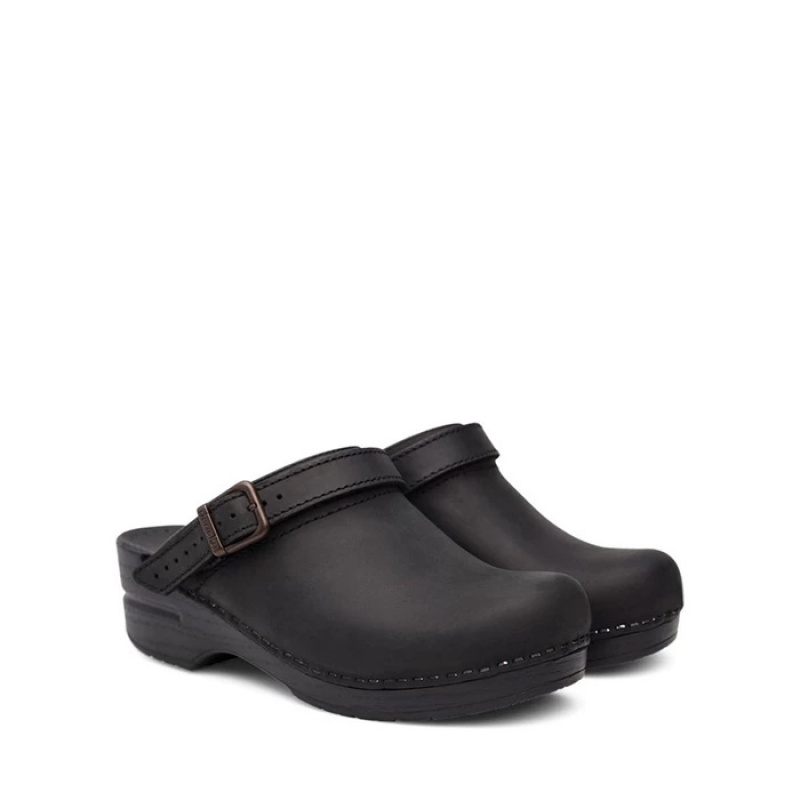 Black Dansko Sling Ingrid Leather Women's Shoes | UZEKHJ-519