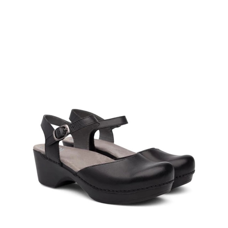 Black Dansko Strap Sam Leather Women's Shoes | EMIUAL-705