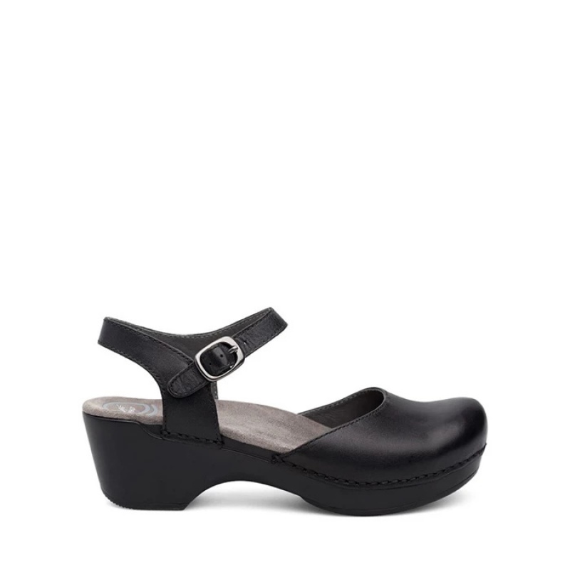 Black Dansko Strap Sam Leather Women's Shoes | EMIUAL-705