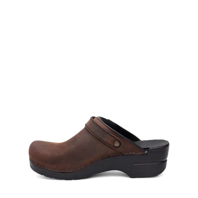 Brown Dansko Casual Stapled Clog Leather Women's Shoes | IFRKVU-584