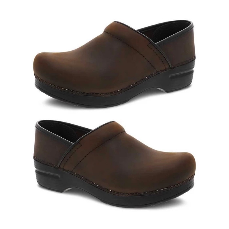 Brown Dansko Work Stapled Clog Leather Women's Clogs | RLDWFN-039