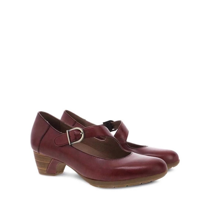 Dark Red Dansko Mary Jane Dasha Leather Women's Shoes | MSJCQX-135