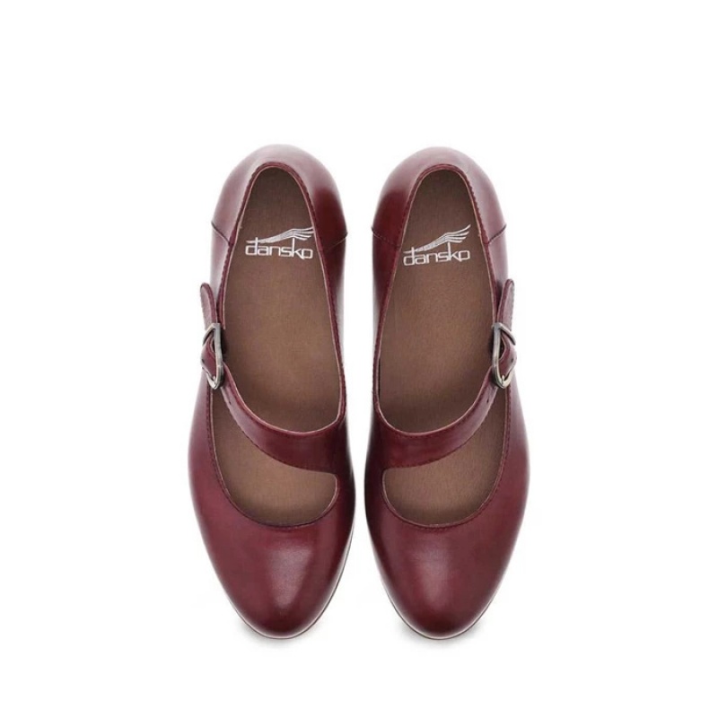 Dark Red Dansko Mary Jane Dasha Leather Women's Shoes | MSJCQX-135