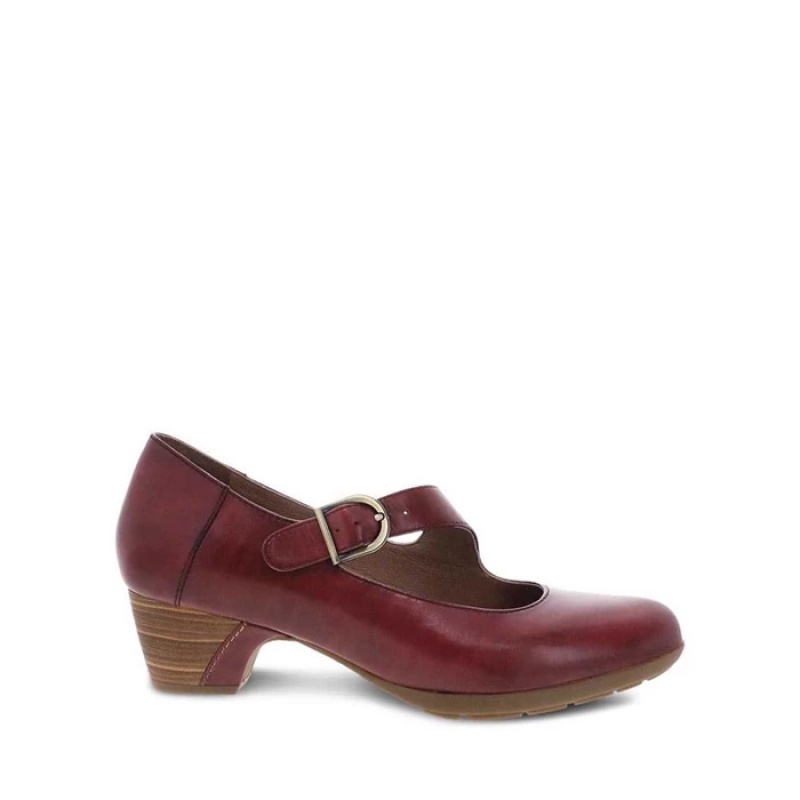 Dark Red Dansko Mary Jane Dasha Leather Women's Shoes | MSJCQX-135