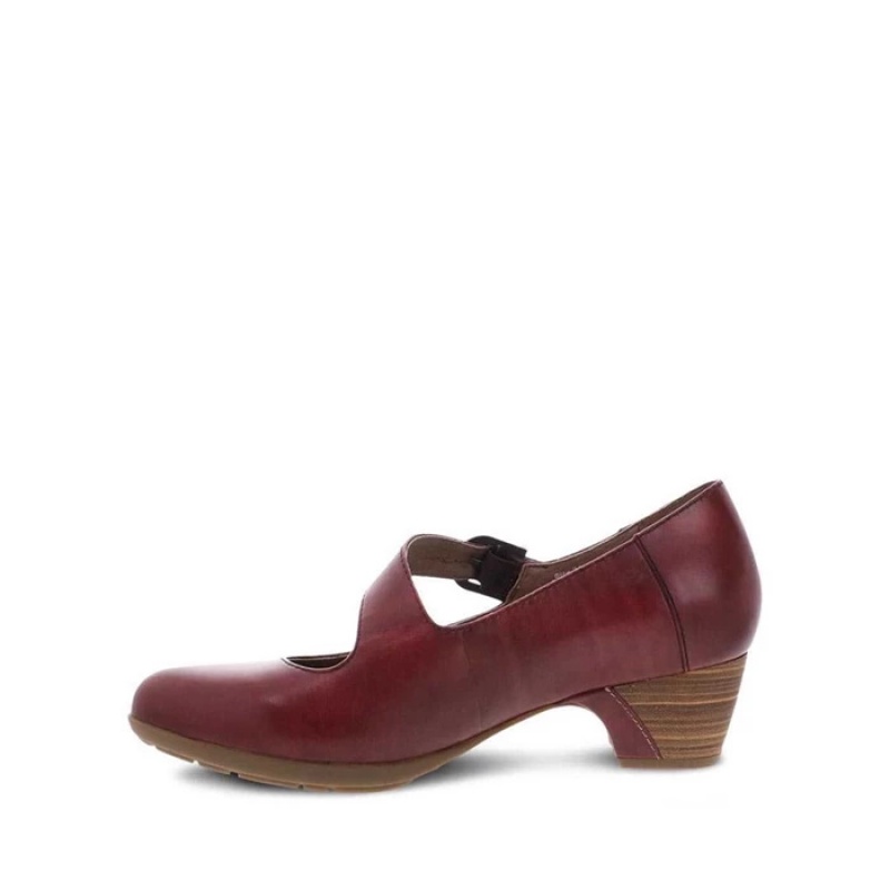 Dark Red Dansko Mary Jane Dasha Leather Women's Shoes | MSJCQX-135