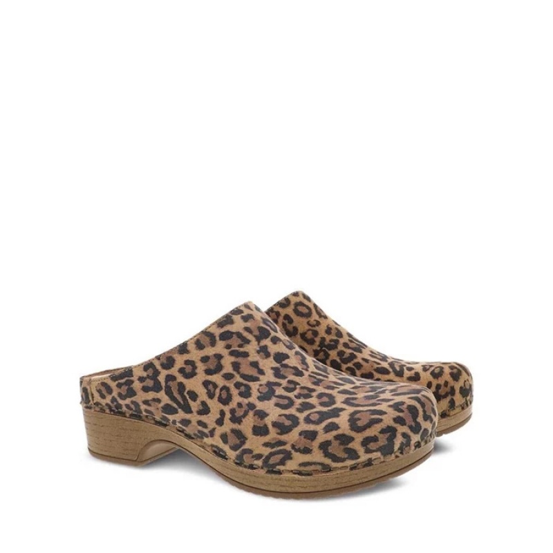 Leopard Dansko Brenda Suede Women's Clogs | RTYPAN-680