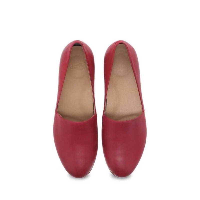 Red Dansko Slip On Lisbon Memory Foam Women's Flat | QKHLBF-140