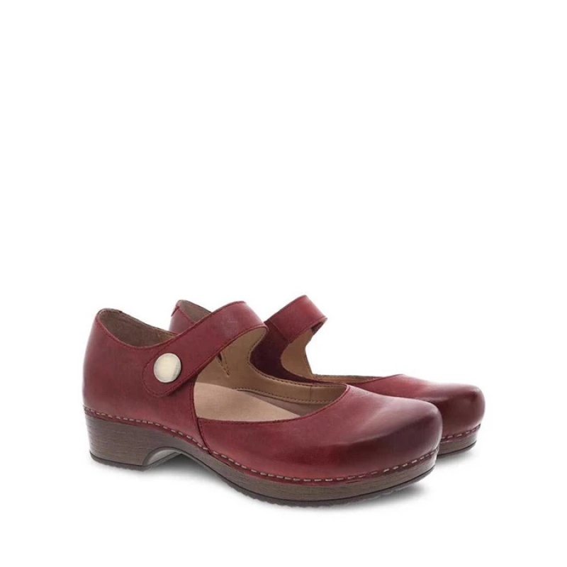 Red Dansko Work Barnes Memory Foam Women's Clogs | TGNCFJ-703