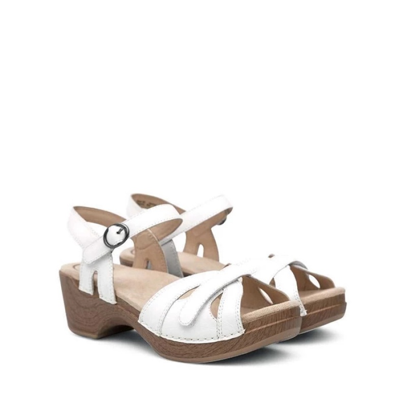 White Dansko Comfort Season Leather Women's Sandals | AYNOZE-976