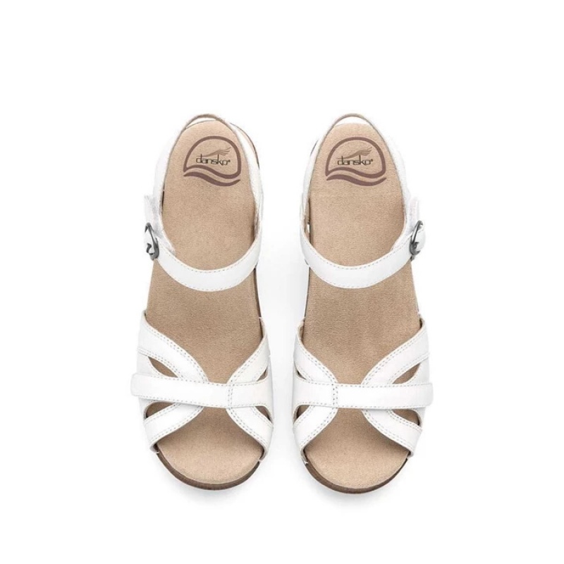 White Dansko Comfort Season Leather Women's Sandals | AYNOZE-976