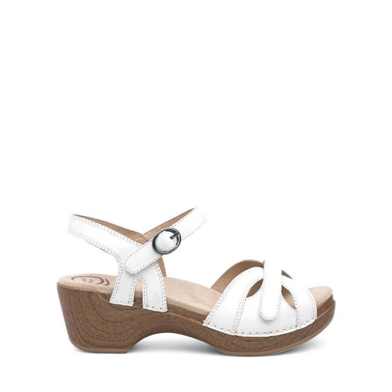 White Dansko Comfort Season Leather Women's Sandals | AYNOZE-976