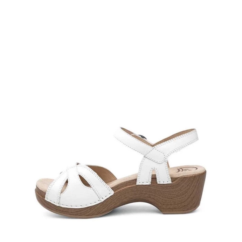 White Dansko Comfort Season Leather Women's Sandals | AYNOZE-976