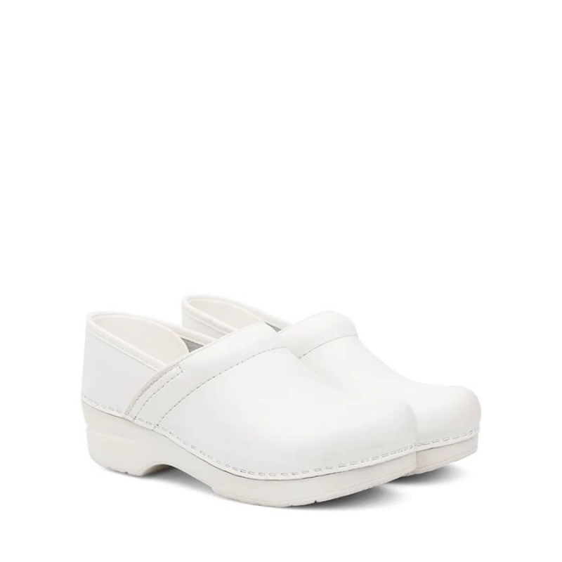 White Dansko Walking Stapled Clog Leather Women's Clogs | TIYBFJ-261