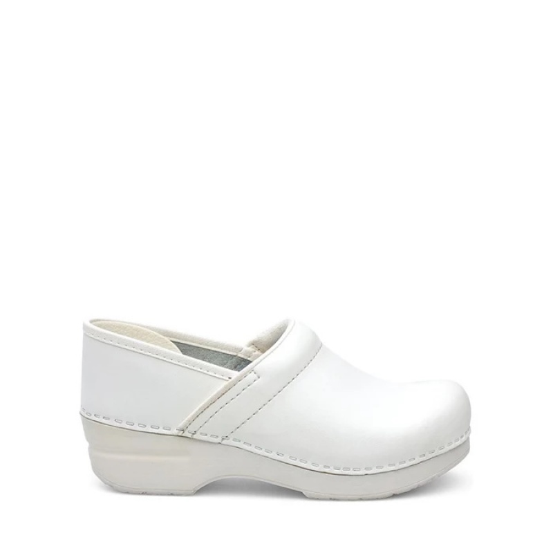 White Dansko Walking Stapled Clog Leather Women's Clogs | TIYBFJ-261